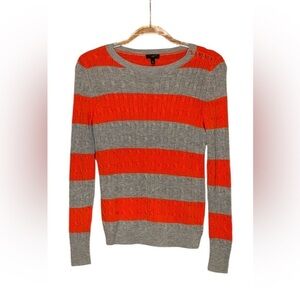 Talbots Petite Gray & Orange Crewneck Cable Wool Blend Sweater